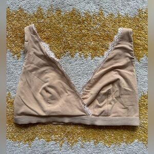 People Tree Lace Trim Triangle Bra in Almond Tan XS organic cotton